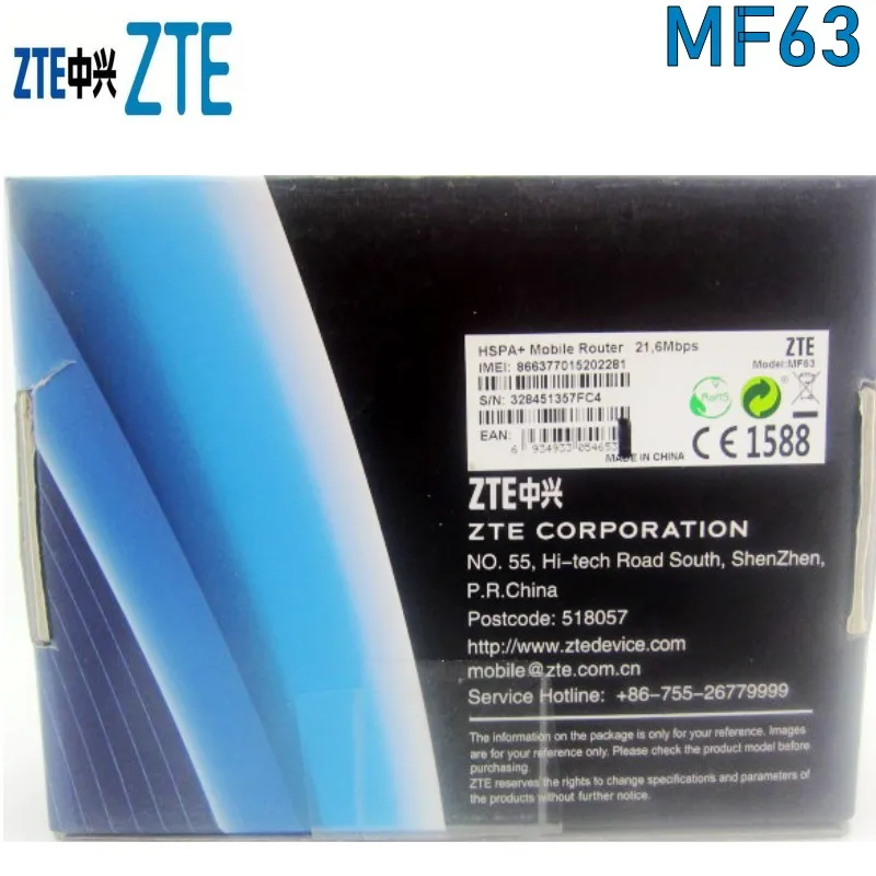 Карманный Wi Fi роутер ZTE MF63 3G 21 Мбит/с Мобильный разблокировка с антенной