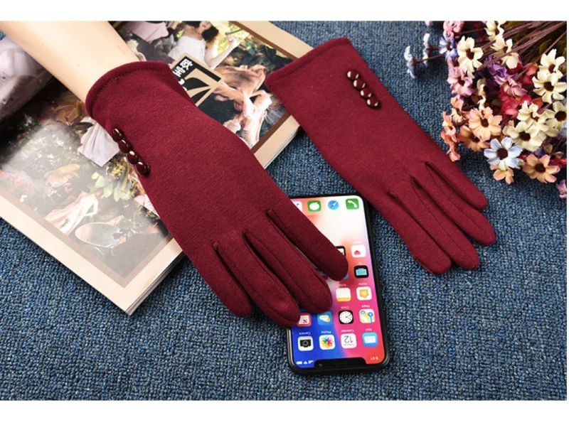 Women Autumn Winter Keep Warm Touch Screen Plus Velvet Inside Cycling Windproof Elasticity Gloves Female Simple Style Soft Thick