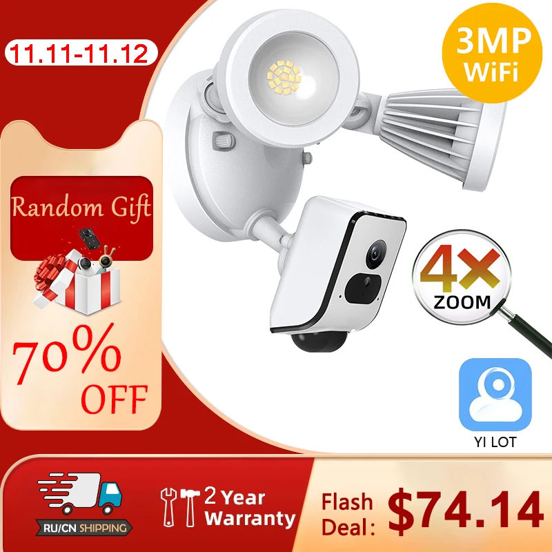 

3MP AI прожектор Wi-Fi камера 1080P HD Wi-Fi IP-камера двустороннее Аудио Обнаружение движения водонепроницаемый яркий свет цветная камера ночного вид...