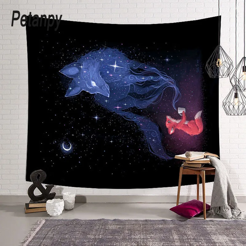 Фантазия звездное небо галактика черная дыра кошка висит настенный гобелен