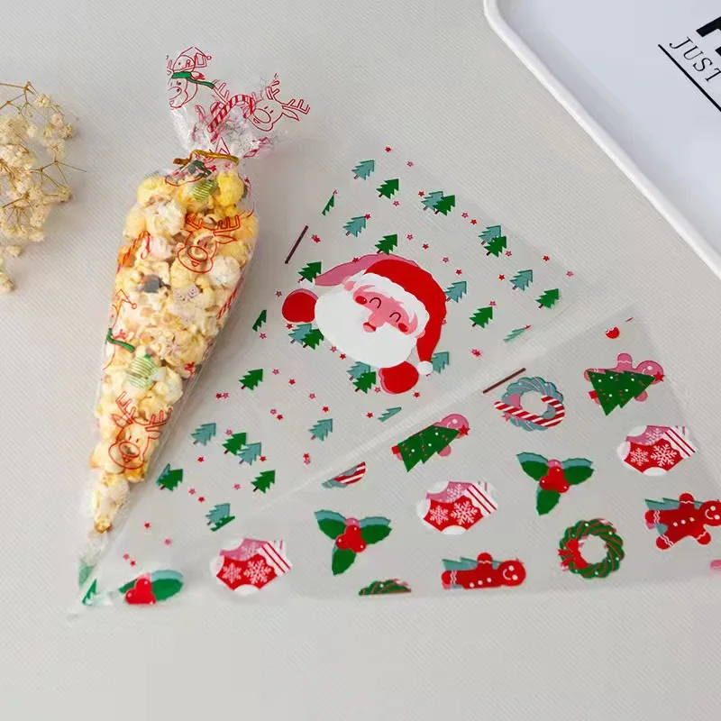 

100 шт., 16x30 см, рождественские пластиковые пакеты для конфет