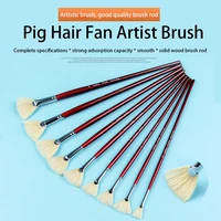 artist fan paint brush white hog bristle natural hair anti shedding brush tips long wooden handle for for acrylic watercolor oil