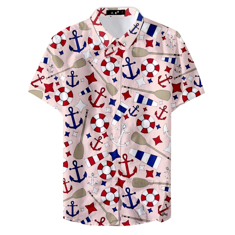Летняя быстросохнущая Повседневная рубашка с принтом якорей для вечеринок 2019 |