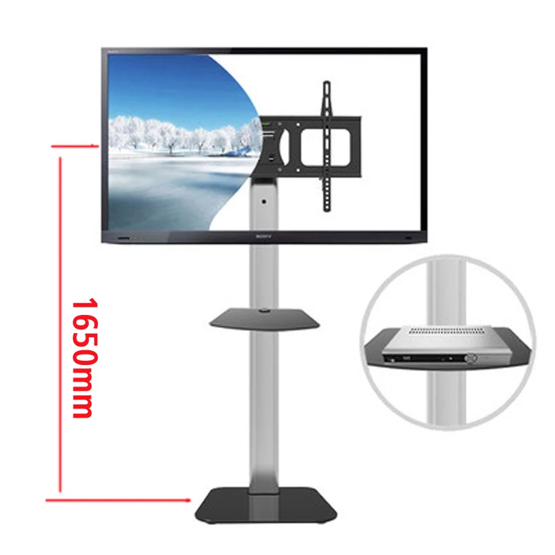 DL-ST98G стеклянный алюминиевый Наклонный поворотный 3"-60" светодиодный ЖК-телевизор телега плоская панель плазменный ТВ тележка стенд с камерой лоток AV полка