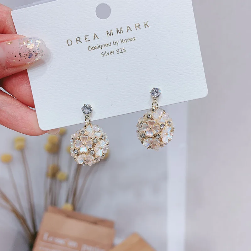 Женские милые и Стразы круглые серьги-капли с цветком для женщин