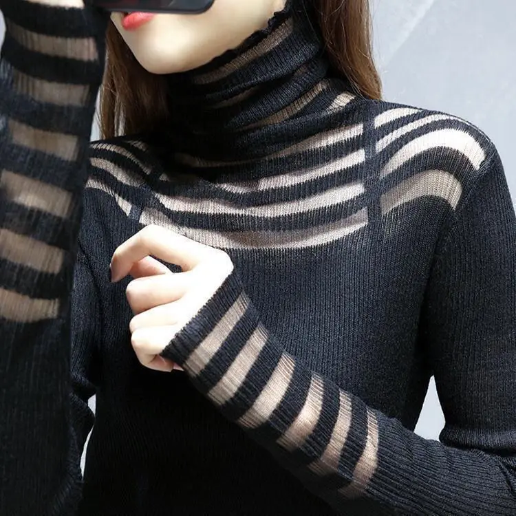 

Осенний свитер, Топ с длинным рукавом, женская новая тонкая черная Базовая рубашка с высоким воротником, женская весна и осень