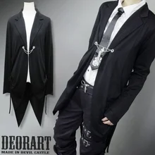 Abrigo de estilo antiguo y medio Harajuku para hombres y mujeres, traje de esmoquin fag con abertura, color negro, 2021 (1)