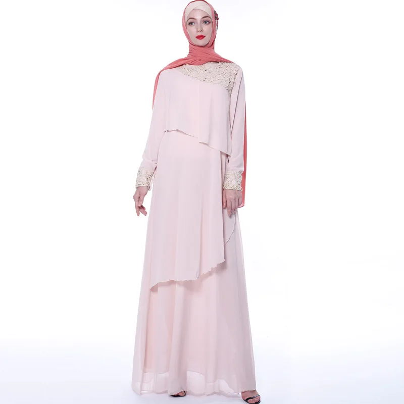 Мусульманское шифоновое макси платье роскошное с длинным рукавом плюс размер
