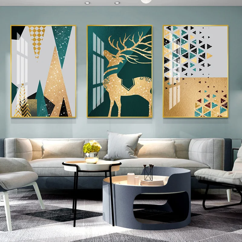 Golden Elk Abstract Painting Crystal Porcelain Painting For Living room Home decorative pictures Hotel art painting