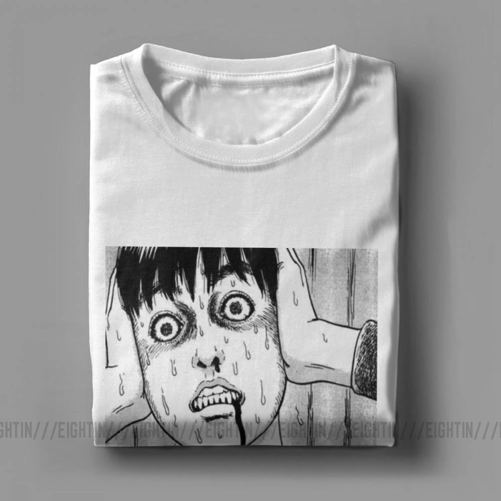 Футболка с воротником под горло HoJunji Ito для Хэллоуина; стильные мужские футболки с короткими рукавами и круглым вырезом; одежда из чистого хлопка; футболки с принтом