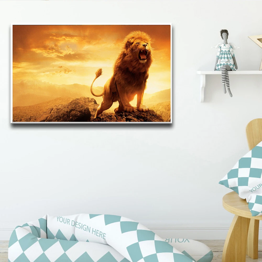 Абстрактные картины на холсте с изображением золотого льва верхушке горы