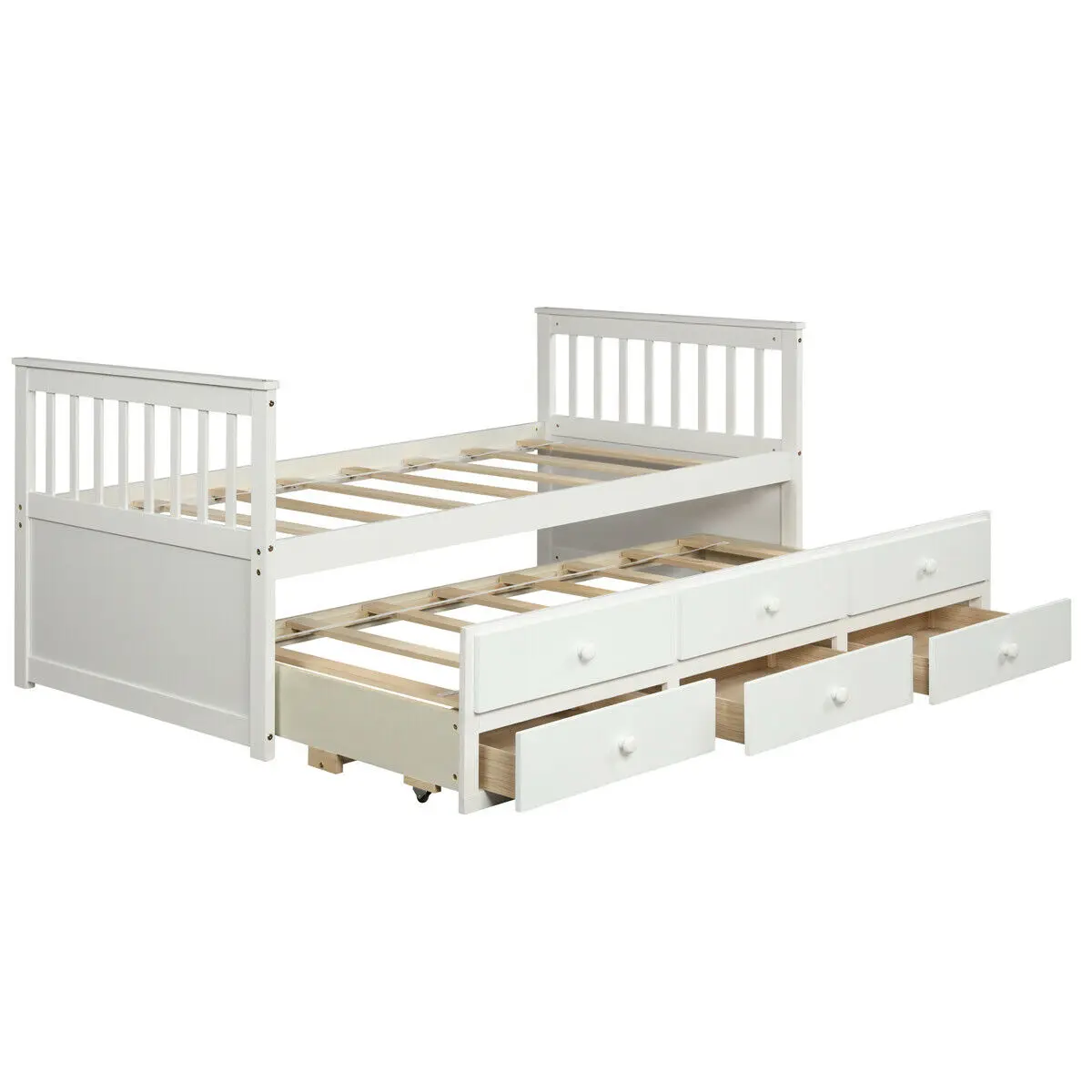 Twin Captain's Bed Bunk Bed Alternative w/ Trundle & Drawers for Kids White
