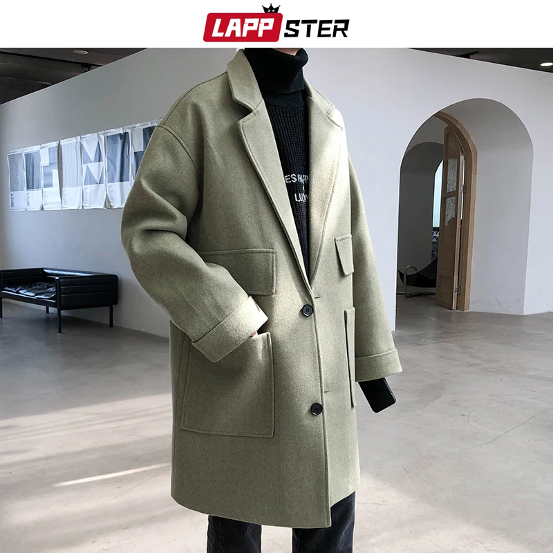 Тренч LAPPSTER мужской с карманами длинное пальто толстая ветровка в Корейском стиле