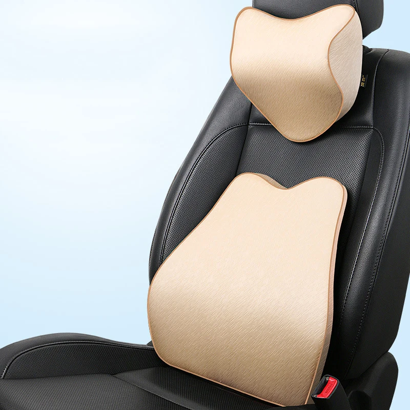 Beige Kit Standard Автомобильная подушка для шеи и подголовника с эффектом памяти, Автомобильная подушка для сиденья, поясничная Подушка для спины, набор подушек для автомобиля, массажер для отдыха водителя, аксессуары - Цвет: Beige Kit Standard