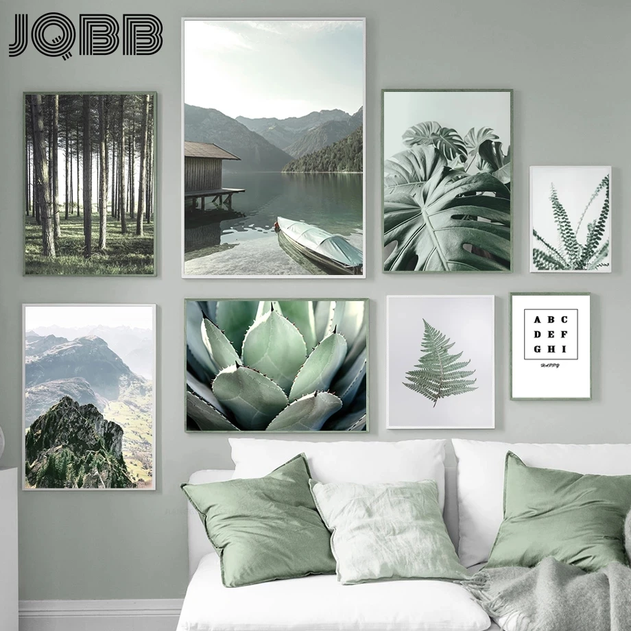 

Nordic Modern Scenery Poster Wall Art Decor Quote Canvas Print Mountain Lake Picture Home Decor Nordic Leaf Plant Art Painting