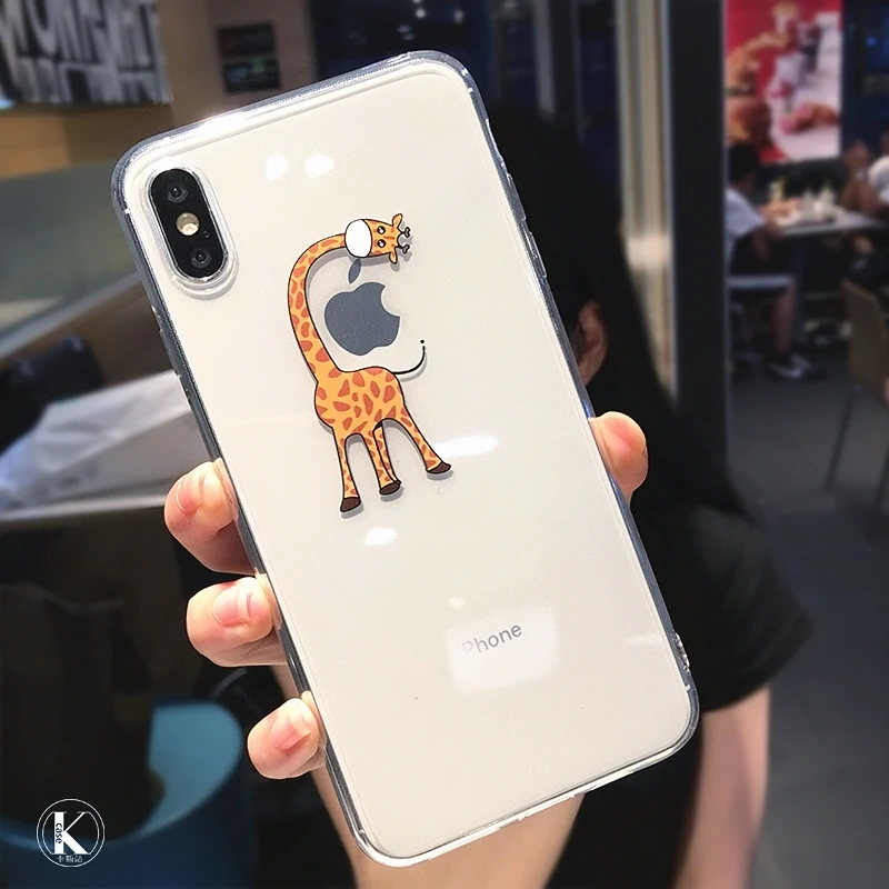 Bend neck Cute Cartoon animal giraffe Clear Phone Case For iPhone 11 Pro Max X XS XR 7 8 plus 6 6s Couple Transparent Soft TPU Back Cover - Цвет: Bend neck