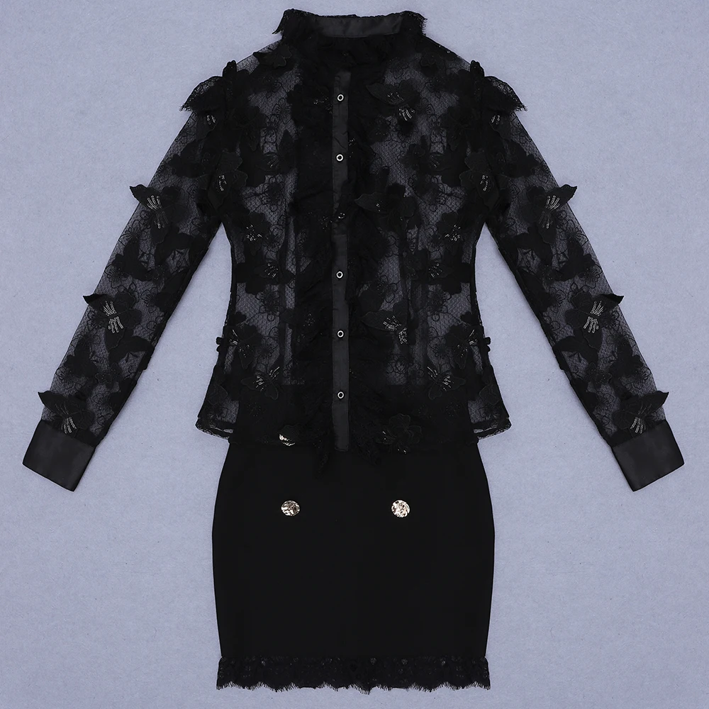 

Women Bodycon Bandage Dress 2020 Autumn Sexy Long Sleeve Black Lace Button Designer Elegant Evening Party Dress Vestido