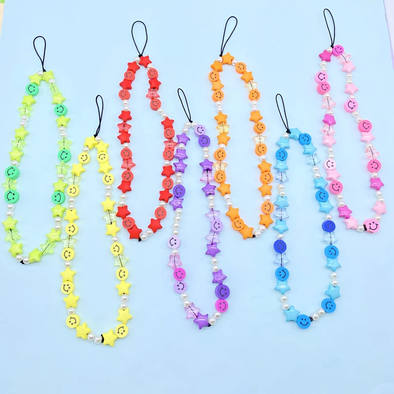 

Fashion Mobile Phone Chain Colorful Beads Soft Pottery Smiley Spring and Summer with Anti-lost Mobile Phone Chain