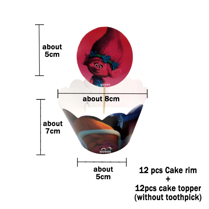 24 шт./компл. тролли торт Топпер Декор, хороший подарок на день рождения, принадлежности для украшения для выпечки, торта Хэллоуин Вечеринка дня рождения событие поставки - Цвет: 12Rim 12CakeTopper