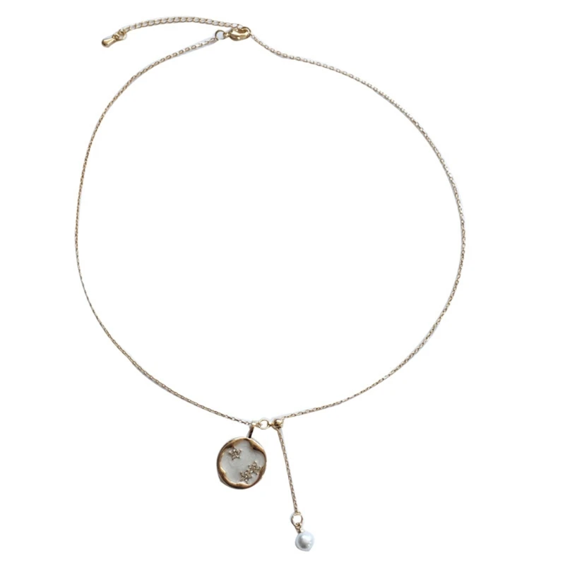 

Exquisite Vintage Pearl Shell Star Pendant Necklace Adjustable Golden Color Alloy Jewelry Gifts for Women Girls Ladies