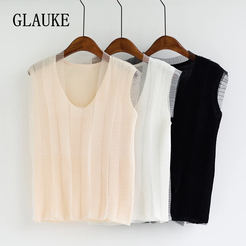 GLAUKE 2020 женская мода сексуальный Летний жилет вязанный Топ Женская Повседневная