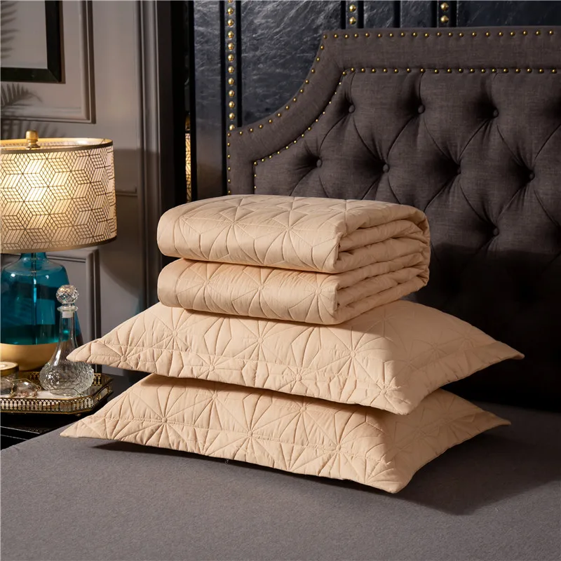 New 1pc 245x245cm and 245x265cm gray white cotton Bedspread and 2pcs pillowcase blanket Duvet Quilt bed cover