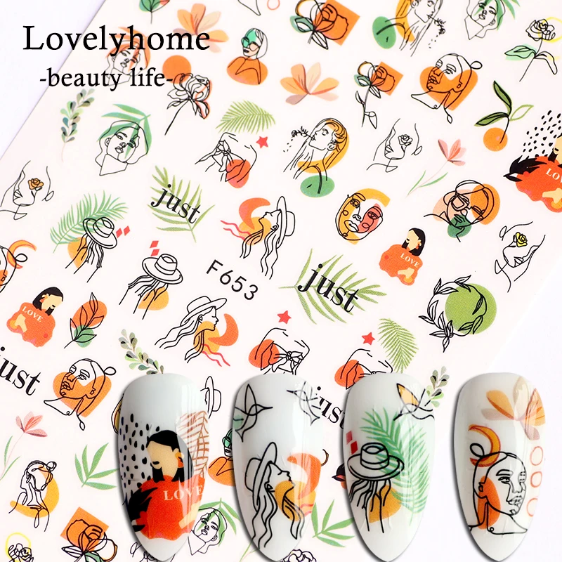 Наклейки для ногтей смешанные женские скетч-абстрактные изображения лица