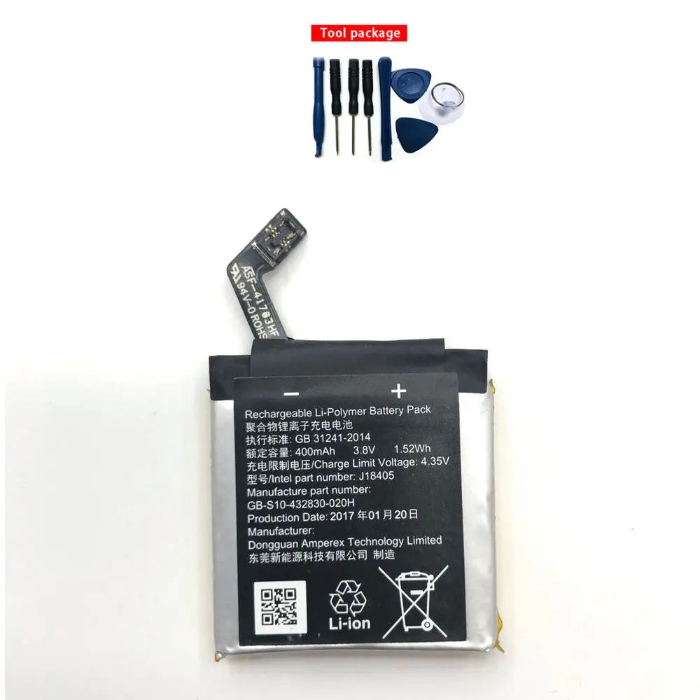 Original Battery 400mAh 1.52Wh 3.8V  J18405 Battery For Sony GB-S10-432830-010H Smart Watch batterie+TOOLS