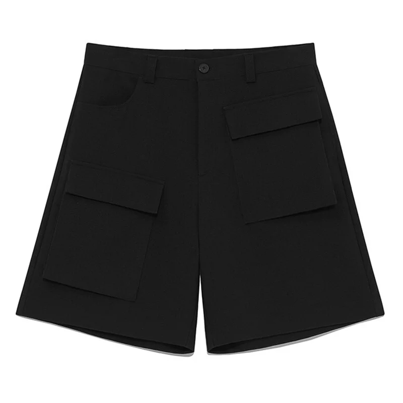 Черные мужские свободные брюки с большими карманами и асимметричными шортами -