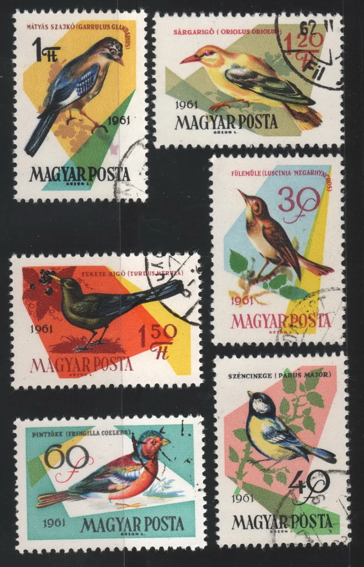 

6Pcs/Set Hungary Post Stamps 1961 Birds Used Post Marked Postage Stamps for Collecting