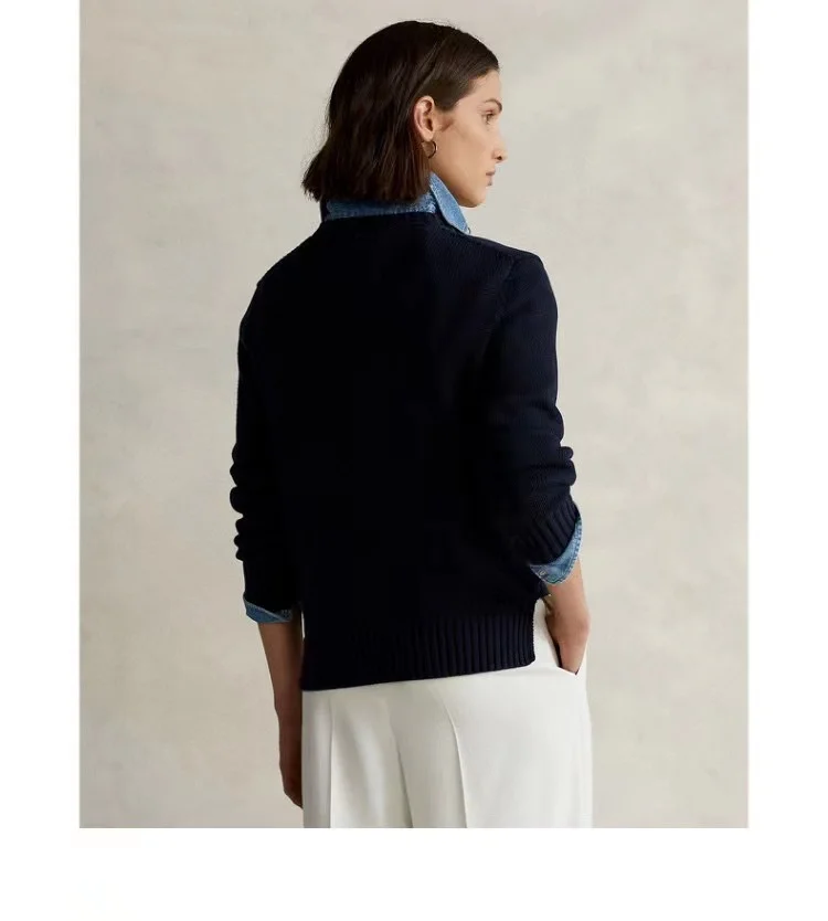 Новинка Осень 2021 г. Стильный хлопковый свитер RL с вышивкой в виде медведя и