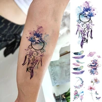 waterproof temporary tattoo sticker wreath accessories blue lily flower feather moon butterfly arm fake tattoos man woman child
