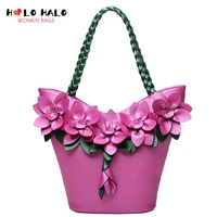casual womens flower handbags large capacity totes bags high quality leather fresh shopping female tote ladies shoulder bag