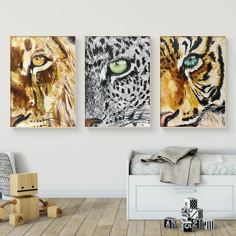 

Animal Eyes Poster Wall Art Living Room Bedroom Canvas Painting Art Deco Print Tiger Lion Half Face Picture