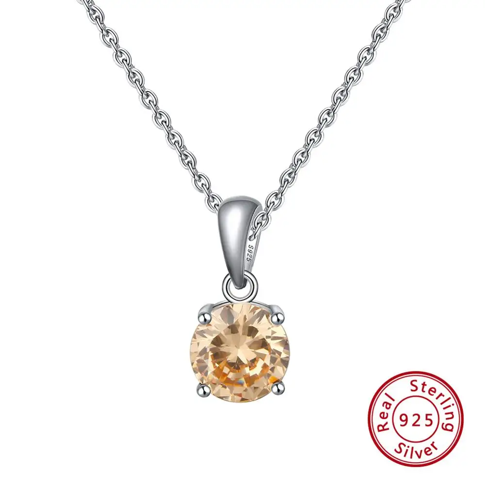 Effie queen, настоящее 925 пробы, серебряное ожерелье с кулоном, счастливый камень по месяцу рождения, разноцветные циркониевые серьги-гвоздики, Женские Ювелирные изделия BN118 - Цвет камня: Nov. Yellow Topaz