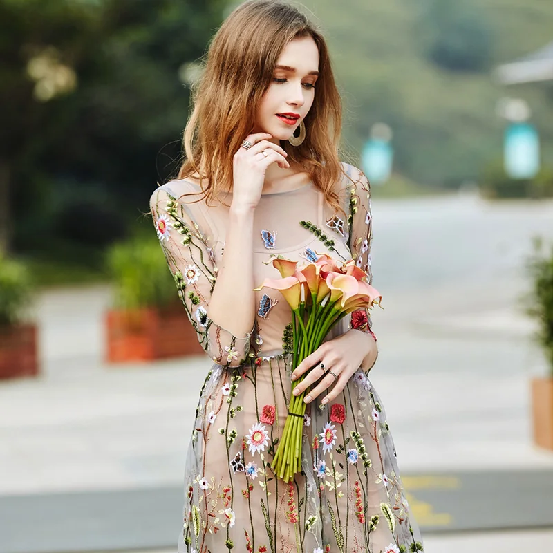 Летнее платье Ftlzz женские элегантные платья с цветочной вышивкой тонкое пляжное