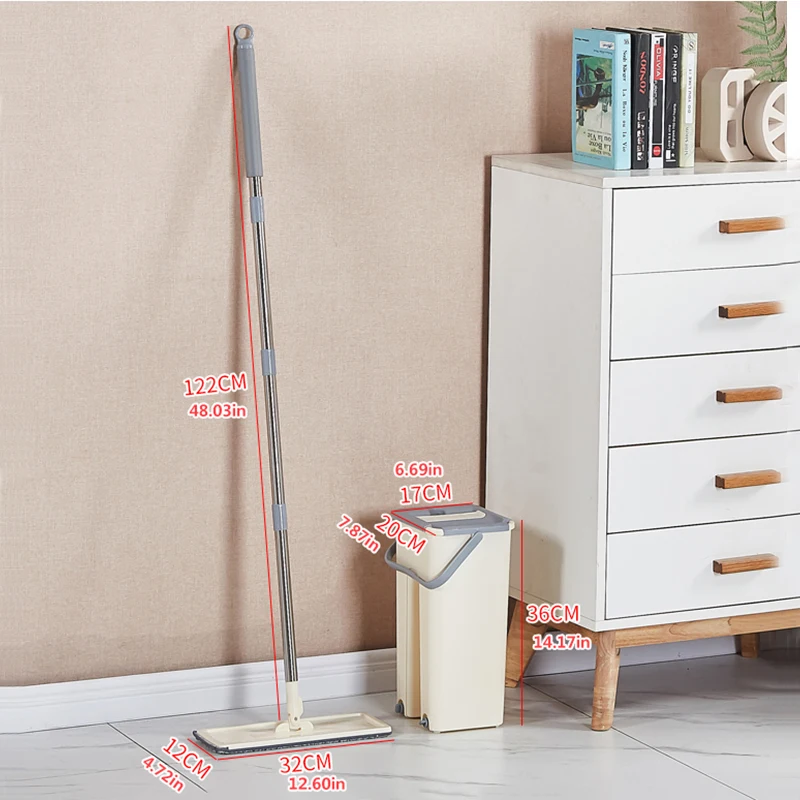 

360 Rotating Flat Squeeze Mop and Bucket Hand Free Wringing Floor Cleaning Mop Microfiber Mop Pads Wet or Dry Usage Home Kitchen