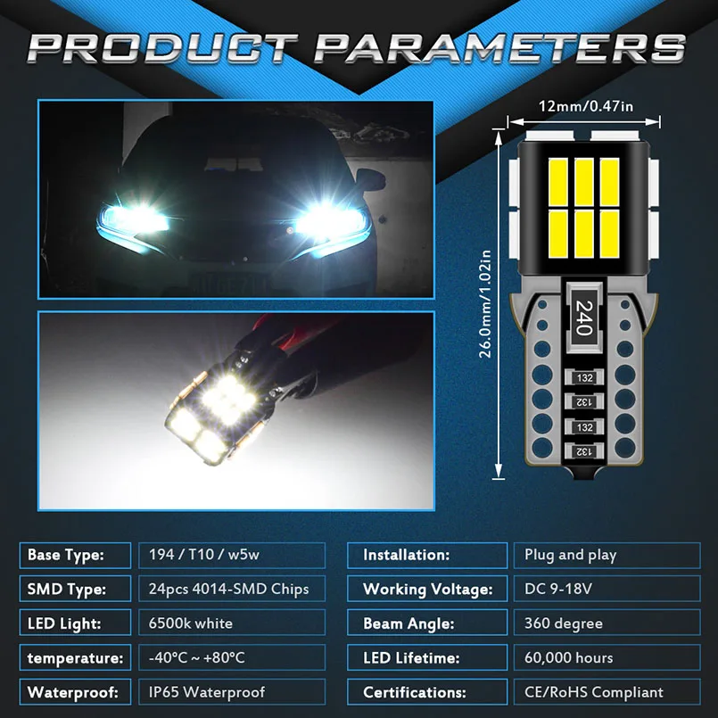 Светодиодная лампа Canbus W5W T10 24SMD 194 168 светодиодный 2 шт. | Автомобили и мотоциклы