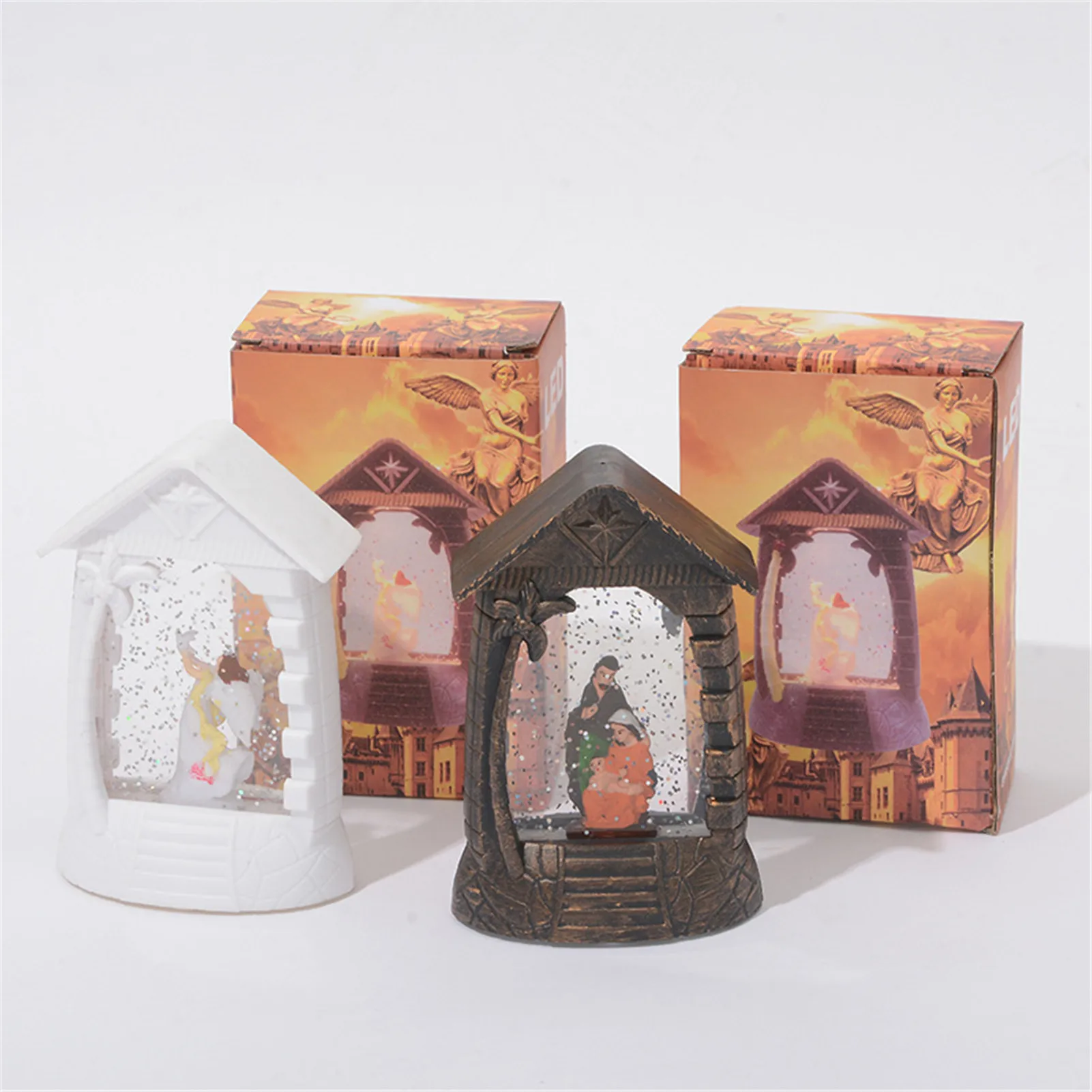 

LED Night Light Jesus Church Desktop Decoration Lamp Retro Bedside Lamp Decorations Hanging Wind Lantern Gift