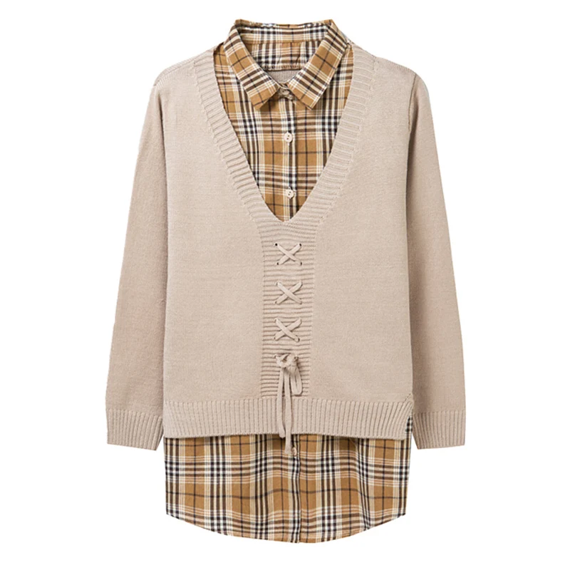 Женская одежда свитер на осень и зиму Хлопковый вязаный с V-образным вырезом