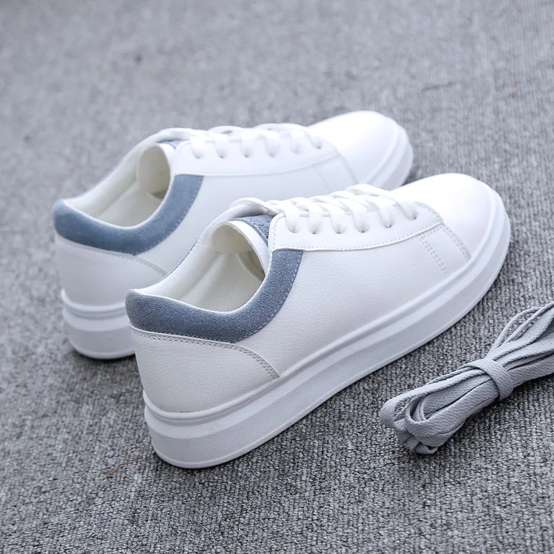 

Women Sneakers 2019 Fashion Breathble Vulcanized Shoes Pu leather Platform Lace up White Casual shoesTenis Feminino Zapatos z41