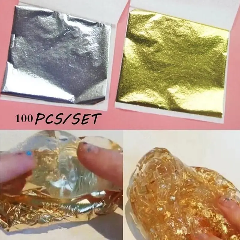 100 листов имитация золотой и серебряной фольги листья бумага домашнее настенное