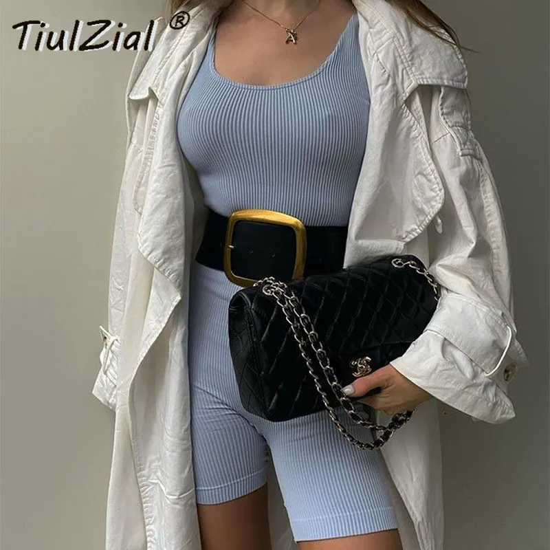 

TiulZial Ribbed Knitted Summer Playsuit Romper Sleeveless Casual Sport Overall Short Women Home Off Shoulder Outfit Black 2021