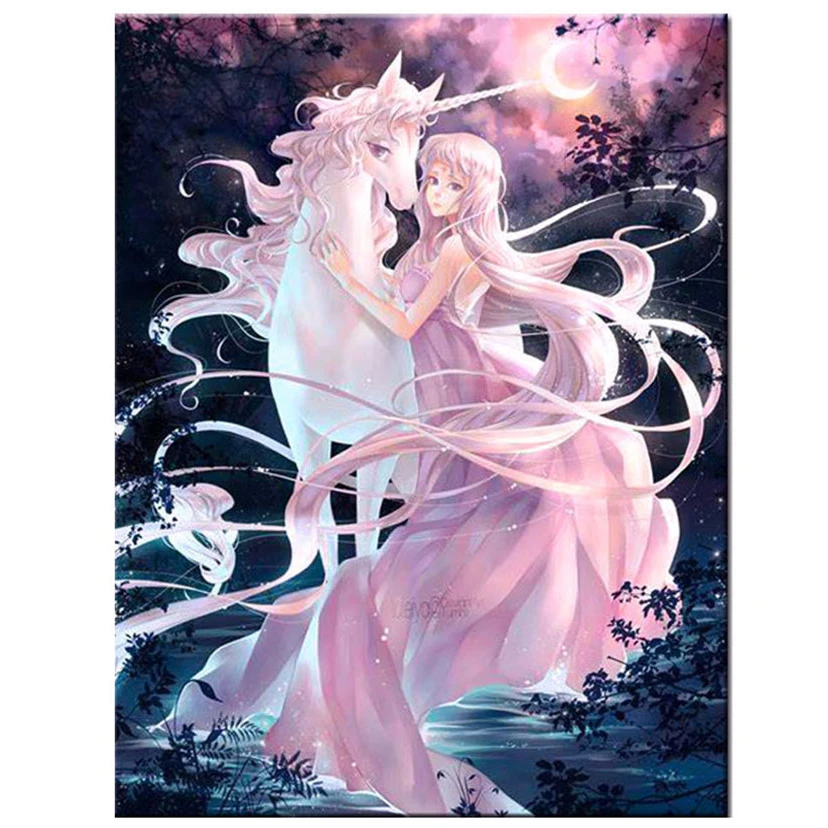 Новинка 5D сделай сам единорог фея полноразмерная/круглая алмазная живопись