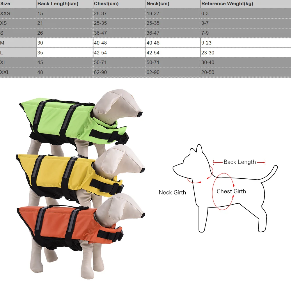 New 1pc Pets Dog Jacket Buoyant Secure Float Vest Outdoor Water Swimming Safety Preserver Adjustable Reflecting Padding Clothing |