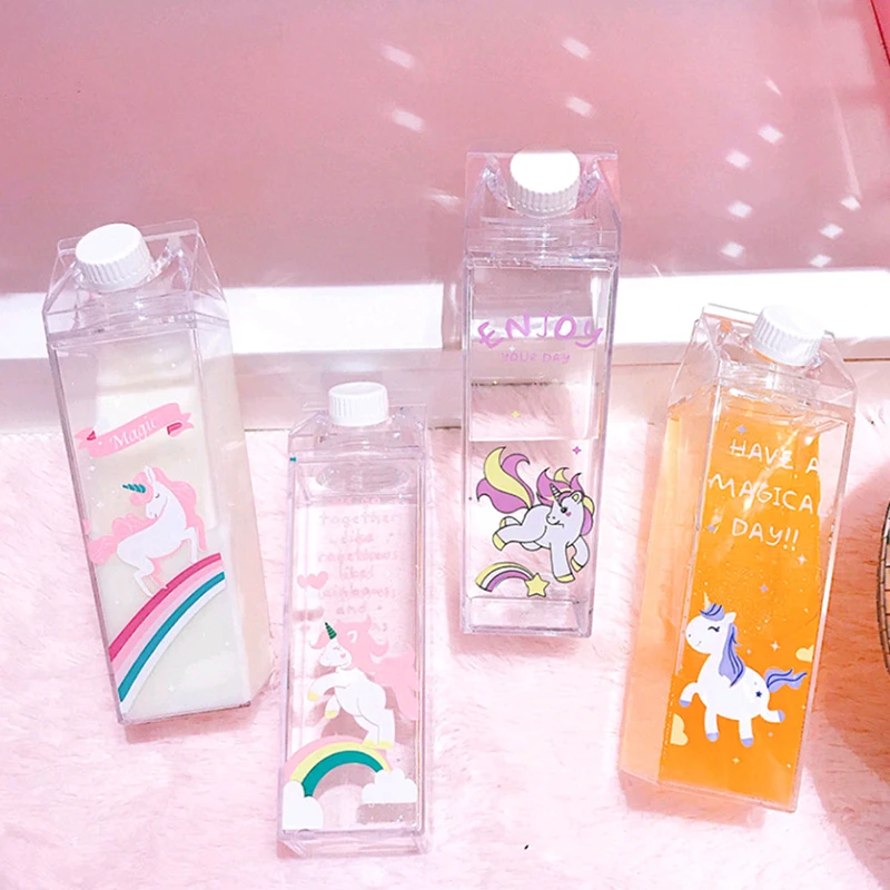 

400-500ML BPA Free Cartoon Unicorn Design Outdoor Milk Carton Model Water Cup Cartoon Unicorn Milk Cup Bottled