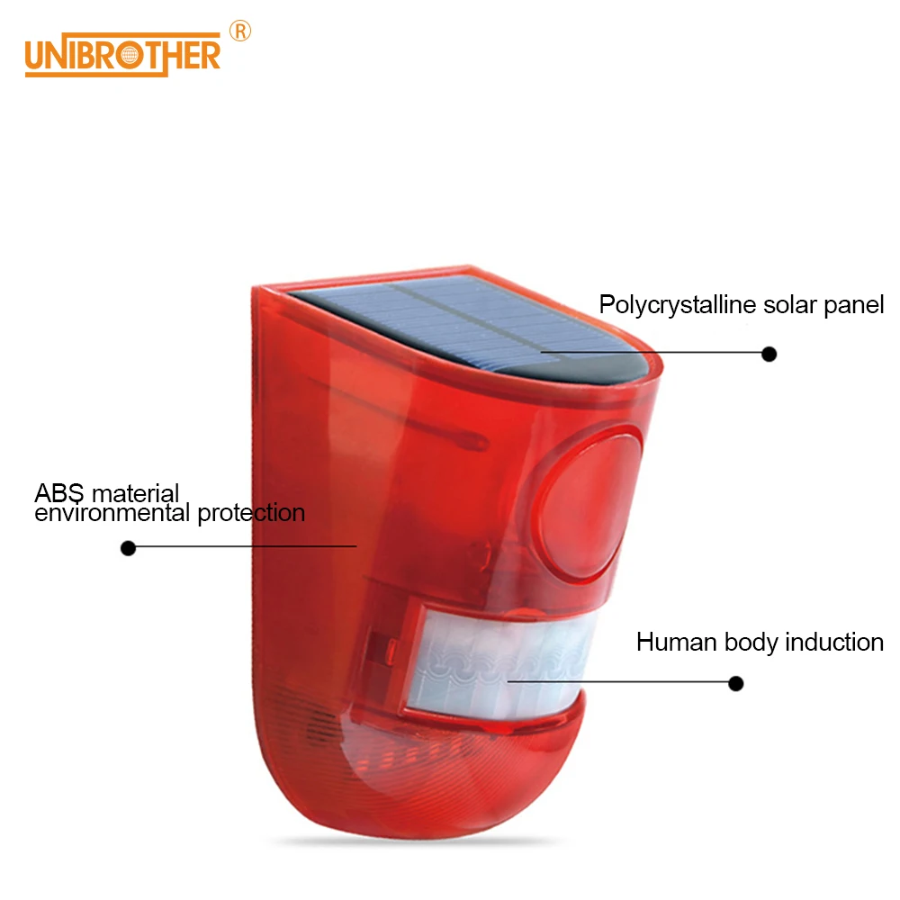 6 светодиодный сигнализация работающая от солнечной батареи красный свет датчик