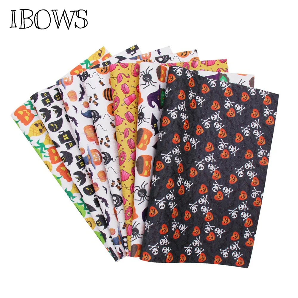 

IBOWS 22*30cm Snythetic Leather Sheet Haloween Pumpkin Spider Faux Leather Vinyl Fabric for DIY Hairbow Bags Crafts Bow Material