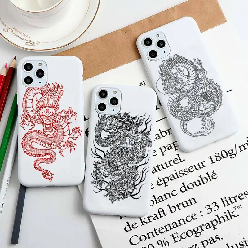 

Chinese style black dragon Phone Case for iphone 12 pro max mini 11 pro XS MAX 8 7 6 6S Plus X SE XR Candy white Silicone cover