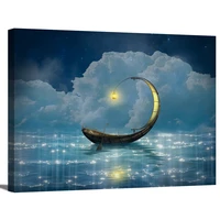 home decoration wall art musique fantasy poster printed moon boat ocean at night canvas painting bedroom modular pictures frame